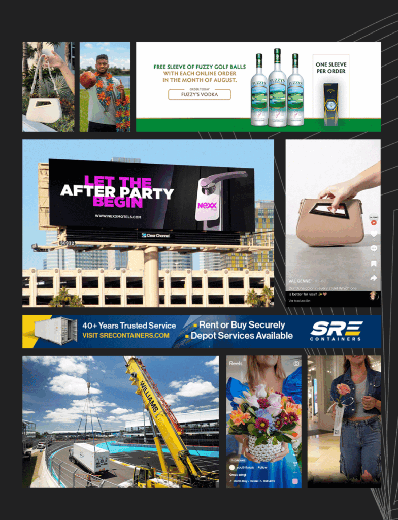 A collage of various ads created by the Benamor Galvez agency.