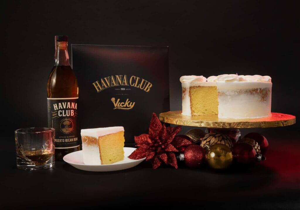 Havana Club rum bottle and Vicky Bakery’s rum cake — photo for a collaboration campaign between the two brands