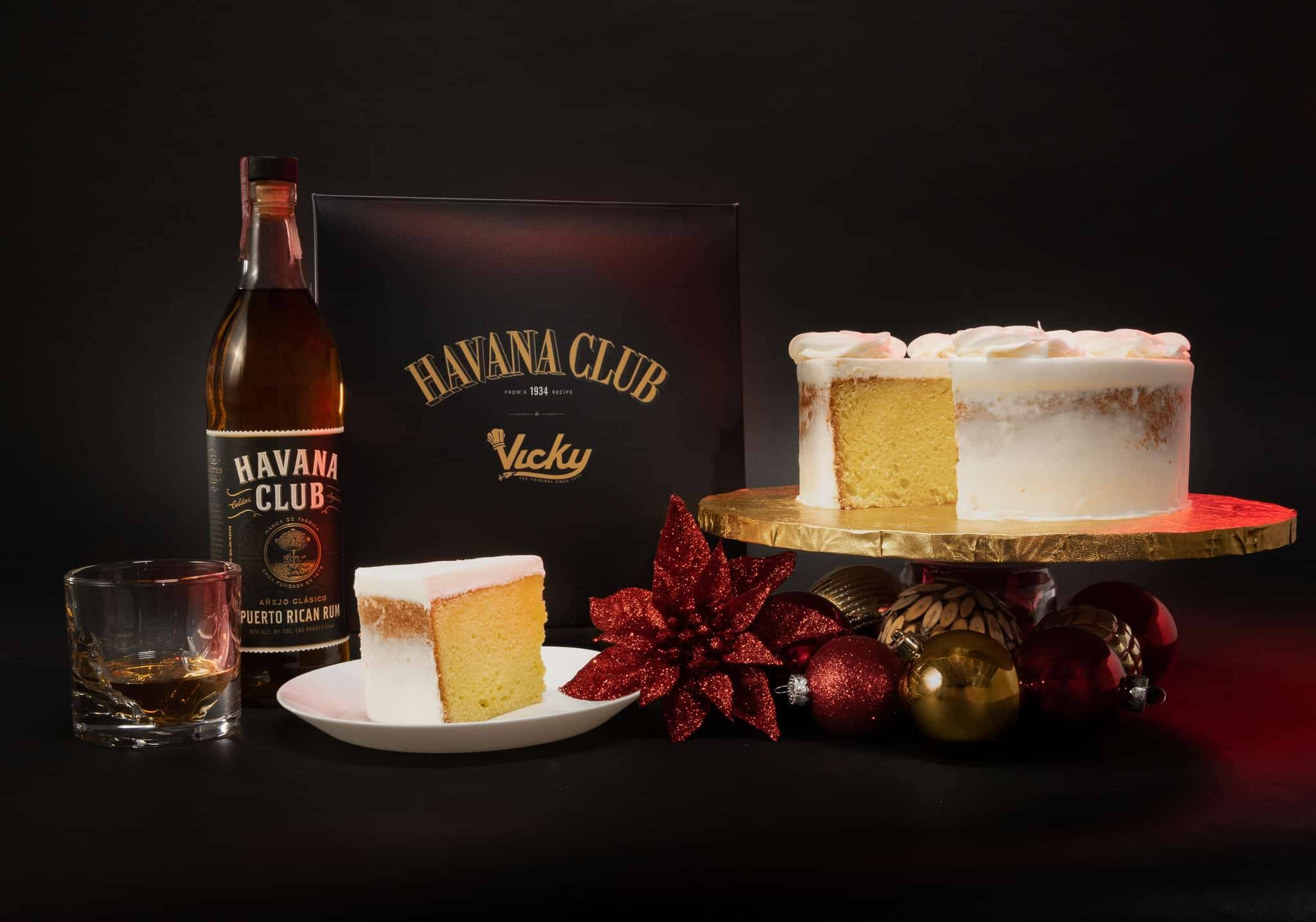 Havana Club rum bottle and Vicky Bakery’s rum cake — photo for a collaboration campaign between the two brands