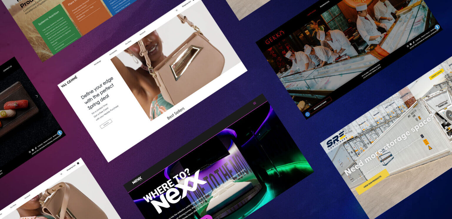 Collage of the different websites developed at Benamor Galvez agency.