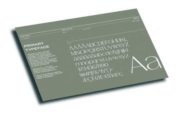 mockup displaying the final typography style guide with examples of large and small headlines, pull quotes, and body text