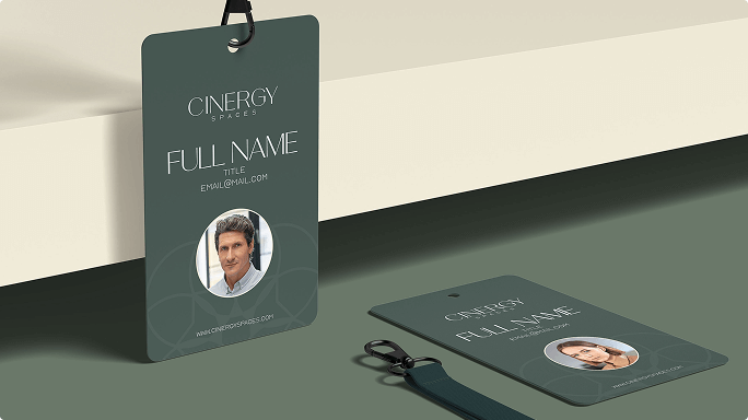 Office ID badge mockup for Cinergy Spaces